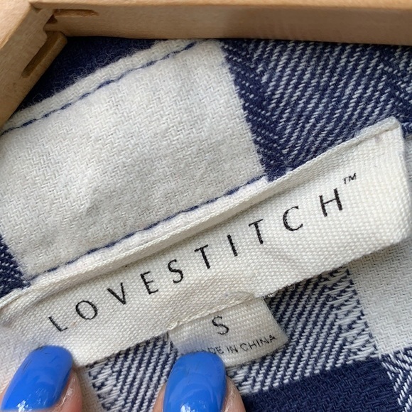 LOVE STITCH Flannel Pearl Button Down Blue Shirt - Picture 3 of 5